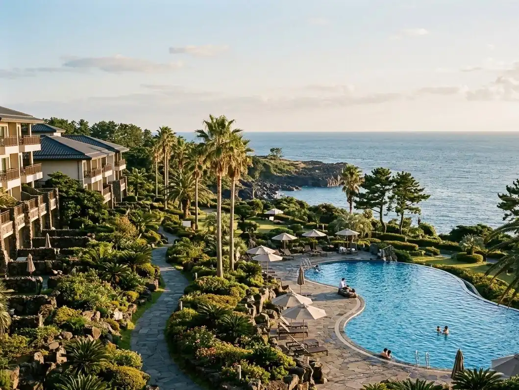 A resort hotel garden above the sea in Jungmun
